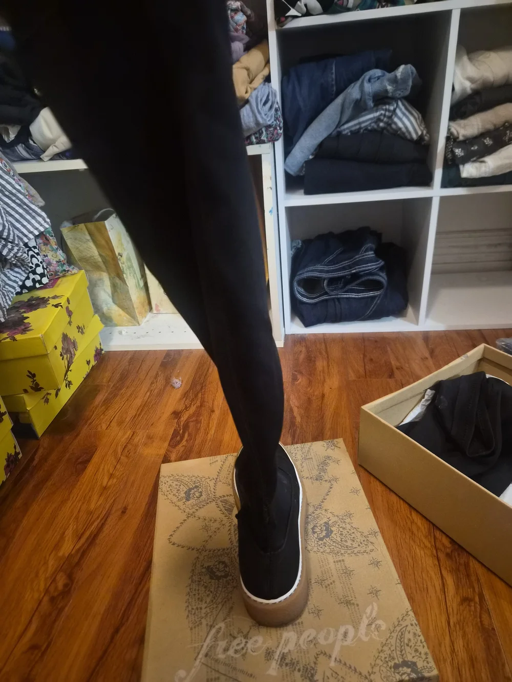 Free People Black Over-the-Knee Sock Boots with Gum Sole